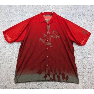 VTG Y2K No Boundaries Dragon Button Up Shirt Mens XL Asian Print Check Flag Red